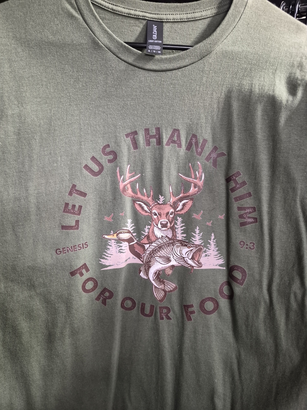 Men's Gildan Olive Short-Sleeve Crew Neck Tee with Huntin Wildlife Graphic